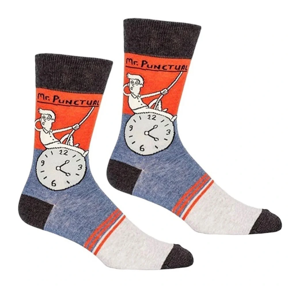 Blue Q Men's Crew‎ Socks, Mr. Punctual (Sz 7-12)